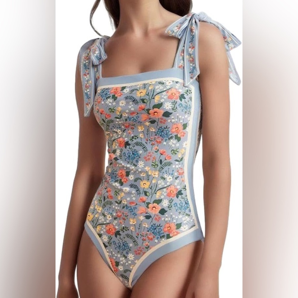 Aidonger Women's Reversible  1 Piece Floral Tie Shoulder Tummy Control Swimsuit